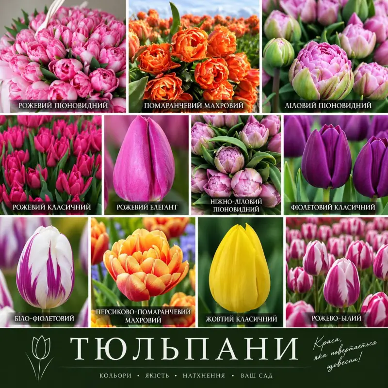 Зображення рослини Крупні-Середні Тюльпани 100% Цвітіння Тріумф, Піоновидні, Махрові 